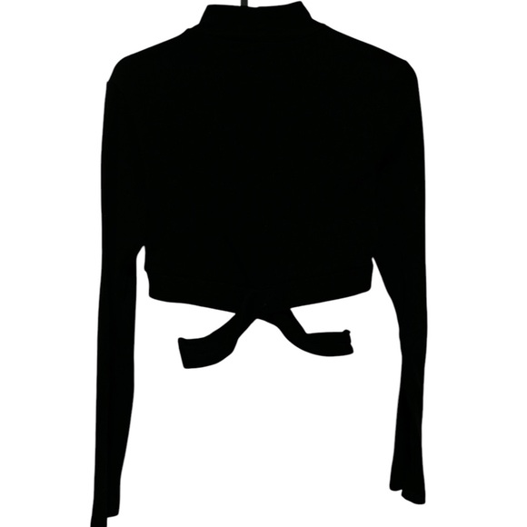3 For 15 | Ambiance Black Ribbed Mock Neck Cropped Long Sleeve Top - Picture 3 of 4